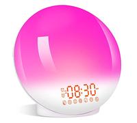 Locmair Lampe de Chevet Réveil Lumineux Réveil Simulateur d'Aube 7 Couleurs 20 Niveaux Luminosité 7 Sons Naturels Radio FM Double Alarme Veilleuse Enfant Rouge