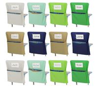 Locmeo Lot de 12 poches de rangement pour chaise de salle de classe de 50 x 44 cm pour étudiants en salle de classe avec étiquettes nominatives, organiseur de chaise, poches de dossier de siège,