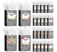 Locmeo Lot de 36 sacs cadeaux pour enseignants - Motif carnet de notes - Avec poignées et papier de soie - Pour la rentrée scolaire, l'obtention d'un diplôme, la fin d'année et la rentrée scolaire