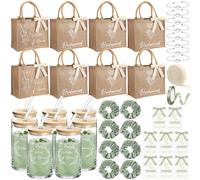 Locmeo Lot de 42 sacs fourre-tout en toile de jute pour demoiselle d'honneur, cartes d'invitation, chouchous et bracelets noués pour mariage, fête prénuptiale (vert sauge)