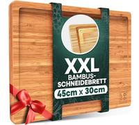 Loco Bird Grande Planche a Decouper Bois 45x30cm - Planche a Decouper Bambou Massif avec Rainure à Jus et Rebord - Apéro, Pain & Viande - Cutting Board Cuisine