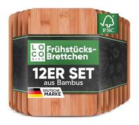 Loco Bird Lot de 12 Planches à Déjeuner en Bambou - 22x14cm - Planche de Cuisine en Bois - Planche - Planche à Déjeuner en Bois Antibactérien