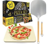 Loco Bird Pierre à Pizza Barbecue et Four - Pizza Stone 38 x 30 cm | Plaque réfractaire en cordiérite rectangulaire, kit 3 pièces, pelle aluminium, résistante 900 °C, gaz, charbon, électrique