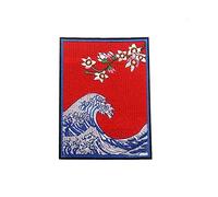 Locomo The Great Wave Off Kanagawa Écusson brodé à coudre ou à repasser Motif Morale du Japon Montagne Mer Soleil Voyage Emblème brodé Sac à dos Chapeau Veste Manteau Chemise