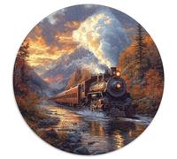 Locomotive à Vapeur Passing Through Mountains |Magnifique rivière| Puzzles Amusants en Famille 1000pcs (67.5x67.5cm) Adultes