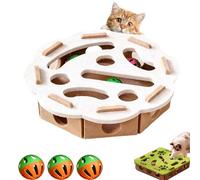 LOCPUFF Cat Nail File Enrichment Box with Bell Ball & Sandpaper Inside, Cat Scratch Puzzle Enrichment Box Nail File, Gift for a Cats That Hates Having Its Nails Trimmed (Beige,Round)