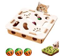LOCPUFF Cat Nail File Enrichment Box with Bell Ball & Sandpaper Inside, Cat Scratch Puzzle Enrichment Box Nail File, Gift for a Cats That Hates Having Its Nails Trimmed (Beige,Square)