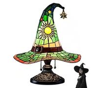 LOCPUFF Lampes à Chapeau de sorcière, vitrail de Lampe Tiffany à Chapeau de sorcière, Lampe chapeau de sorcière en vitrail, lampe gothique, décoration mystique (verte, L)