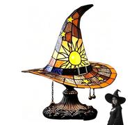 LOCPUFF Lampes à Chapeau de sorcière, vitrail de Lampe Tiffany à Chapeau de sorcière, Lampe chapeau de sorcière en vitrail, lampe gothique, décoration mystique (jaune, L)