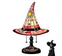 LOCPUFF Lampes à Chapeau de sorcière, vitrail de Lampe Tiffany à Chapeau de sorcière, Lampe chapeau de sorcière en vitrail, lampe gothique, décoration mystique (rouge, L)