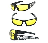 Locs Foncé Objectif Gangster OG Lunettes de Soleil Biker Motif de crâne sur Les Bras (Noir, Jaune) Jaune Taille Unique Noir