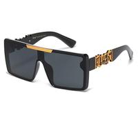 Locs lunettes de soleil plates shield bouclier masque grandes monture noir brillant mode ville habillé rap rappeur poker carré femmes hommes 8LOC91239 (locs doré)