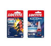 Loctite Bloc Écrou Résine Frein filet, 5ml + Super Glue-3 Power Gel,3x 1g