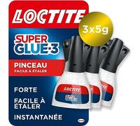 Loctite Super Glue-3 Pinceau lot de 3, colle forte facile à utiliser avec son pinceau applicateur, colle liquide à séchage instantané, colle transparente, 3 flacons de colles de 5 gr