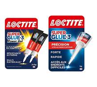 Loctite Super Glue-3 Power Gel, Colle Forte avec Caoutchouc Ultra-Résistante en Lot de 2 Tubes 3g & Super Glue-3 Précision pour Réparations en Flacon 5g