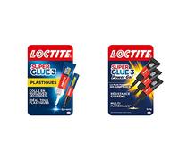 Loctite Super Glue-3 Spécial Plastiques & Power Gel Mini Dose - Colle Forte Pour Tout Plastique, Enrichie En Caoutchouc, 4 ml & Lot De 3 Tubes 1 g