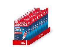 Loctite Super Glue Original 3g - Lot de 10 colles instantanées à forte adhérence immédiate - Colle universelle transparente pour plastique, métal, céramique, bois et plus encore