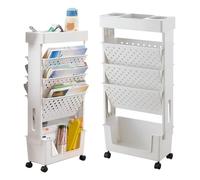 locwanot Bibliothèque mobile à 5 niveaux avec roulettes verrouillables, étagères roulantes, chariot utilitaire pour livres, documents, maison, bureau, salle de classe, organisation de rangement, blanc