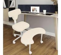 locwanot Chaise de bureau à pieds croisés avec roulettes, chaise de méditation, chaise de bureau pour adultes, chaise de bureau croisée réglable en hauteur avec support lombaire, beige
