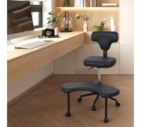 locwanot Chaise de bureau à pieds croisés avec roulettes, chaise de méditation, chaise de bureau pour adultes, chaise de bureau croisée réglable en hauteur avec support lombaire, noir