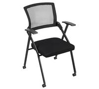 locwanot Chaise de Bureau Pliable, roulettes PU, Accoudoirs, Dossier Mesh Ergonomique, Chaise Empilable pour Conférence, Réunion, Invité, Bureau à Domicile Noir 2