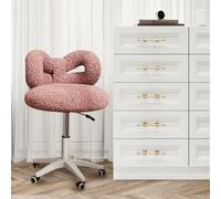 locwanot Chaise de coiffeuse souple à dossier mi-haut, tabouret de coiffeuse sans accoudoirs, chaise de bureau pivotante à hauteur réglable, siège de maquillage roulant à 360°, rembourrage en peluche