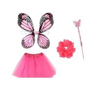 locwanot Costume d'aile de papillon avec jupe tutu, baguette et couronne de fleurs, rose, taille réglable, ensemble de déguisement de fée 4 pièces pour décoration de jardin