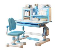 locwanot Ensemble de chaises de bureau pour enfants, table d'école réglable en hauteur, correcteur d'assise ergonomique, support de livre, pédale, tiroir de rangement, 3 à 18 ans, bleu