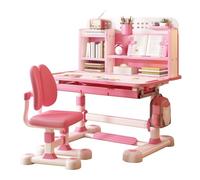 locwanot Ensemble de chaises de bureau pour enfants, table d'école réglable en hauteur, correcteur d'assise ergonomique, support de livre, pédale, tiroir de rangement, 3 à 18 ans, rose