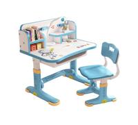 locwanot Ensemble Table et Chaise d’Étude Enfant à Motif Cartoon, Bureau Large Espace d’Écriture, Hauteur Réglable avec Tiroir de Rangement, Structure Métallique Résistante Bleu