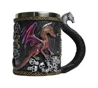 locwanot Tasse à café Dragon avec motif crâne 3D, grande capacité de 420 ml, réservoir intérieur en acier inoxydable, extérieur en résine, verres à thème médiéval, 12 cm de hauteur