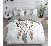 LoCzek Housse de Couette 200x220 Attrape-RêVes Parure de Lit 2 Personnes en Microfibre, Plume Parure de Lit 200x220 avec Fermeture Éclair et 2 Taies d'oreiller 65x65 cm pour Enfant Ado