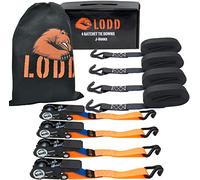 LODD - 4 Sangles à Cliquet 4m x 25mm - Haute Résistance 800kg - Crochets Double J Plastifiés - Norme EN12195-2 - Cliquet Robuste en Acier - Transport, Arrimage de Bagages, Meubles, Vélo, Remorque