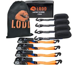 LODD - 4 Sangles à Cliquet 4m x 25mm - Haute Résistance 800kg - Crochets Double J Plastifiés - Norme EN12195-2 - Cliquet Robuste en Acier - Transport, Arrimage de Bagages, Meubles, Vélo, Remorque