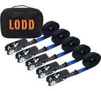 LODD - 5 Sangles d'Arrimage à Cliquet en Acier 6m x 25mm - Polyester Résistant (800 kg) avec Sac de Transport - Norme en 12195-2 - Fixation Universelle pour Déménagement, Remorque, Vélo, Moto