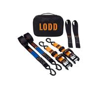 LODD - Lot de 2 Sangles d'Arrimage Moto à Cliquet 41mm x 3,4m - Crochets Sécurisés, Boucles Souples -Résistante 2000 kg - Sac