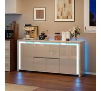 Lodera Buffet Cuisine Salon,Meuble de Rangement avec éclairage LED 2 tiroirs Portes 4 Fermeture Douce et étagères réglables, Buffet Salle à Manger et Cuisine, 160 x 35 x 75 cm (Blanc)