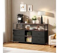 Lodera Commode à 6 tiroirs, Commode de Chambre, Structure en métal Robuste et poignées antidérapantes, Rangement Suspendu, idéale pour Les Chambres, Les Salons et Les entrées (Noir, 137cm)