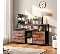 Lodera Commode à 6 tiroirs, Commode de Chambre, Structure en métal Robuste et poignées antidérapantes, Rangement Suspendu, idéale pour Les Chambres, Les Salons et Les entrées (Brun, 137cm)