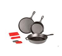 Lodge | Batterie de cuisine en fonte naturelle 3 pièces | 2 poêles, Crêpière + Accessoires | Sain et sans PFAS | Tous feux