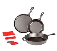 Lodge | Batterie de cuisine en fonte naturelle 3 pièces | 2 poêles, Crêpière + Accessoires | Sain et sans PFAS | Tous feux dont induction, four & BBQ | Made in USA