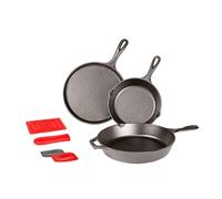 Lodge Batterie de cuisine en fonte naturelle 3 pièces 2 poêles, Crêpière + Accessoires Sain et sans PFAS Tous feux dont induction, four & BBQ Made in