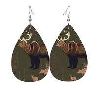 Lodge Bear Ensemble de boucles d'oreilles pendantes légères en similicuir avec motif cerf et larme