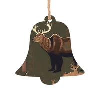 Lodge Bear Lot de 4 décorations de Noël en bois à suspendre pour sapin de Noël en forme de cloche Décoration de Noël à suspendre pour Nouvel An