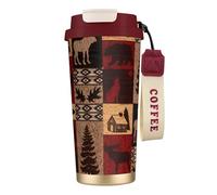 Lodge Bear - Tasse à café en acier avec couvercle anti-fuite, motif cerf et poisson - Tasse portable pour garder au chaud ou à la glace