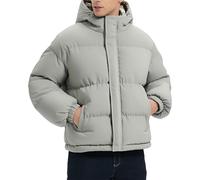 Lodizeora Doudoune à capuche matelassée chaude pour homme | Matelassage rembourré épais, doublure de capuche à carreaux, fermeture éclair intégrale, poches latérales, ourlet réglable