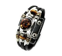 LODMLOER 12 Bracelet Lumineux Constellation - Homme Signe du Zodiaque Bouton Pression Vintage Multicouche Punk Bracelets en Cuir pour Femme Cadeau d'anniversaire,Lion,Taille Unique