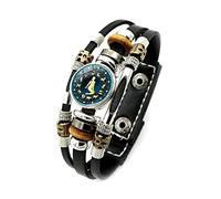 LODMLOER 12 Bracelets Lumineux Signe du Zodiaque Constellation - Hommes Femmes Mode Fait À La Main Multicouche en Cuir Noir Bracelet Ethnique Bohème Cadeaux d'anniversaire,Vierge,Taille Unique