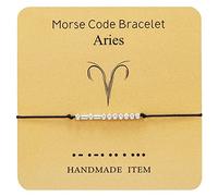 LODMLOER 2Pcs Signe du Zodiaque Bracelet De Code Morse, Bracelet De Couple Tressé Drôle De Code Morse avec Carte D'Horoscope, Cadeau d'anniversaire Créatif pour Hommes Femmes Enfants, Bélier