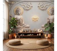 LODMLOER 3D Papier Peint Panoramique Sculpture Bouddhiste,200x140cm Statue De Bouddha Art En Relief Grandes Murales Poster pour Salon Chambre Canapé TV Fond Décoration
